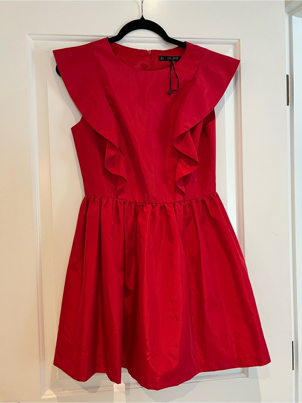 Zara Vibrant Red Ruffle-Detail Formal Dress